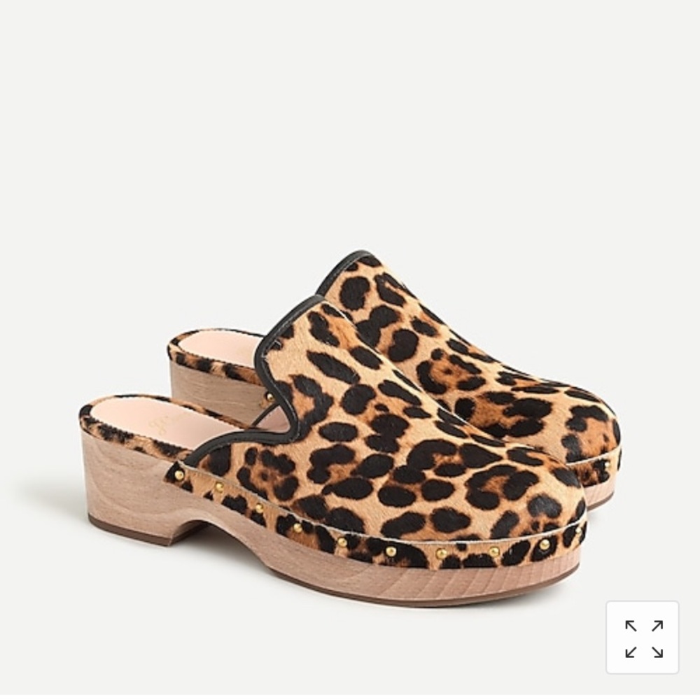 New J.Crew Clogs Leopard Calf Hair AQ676
